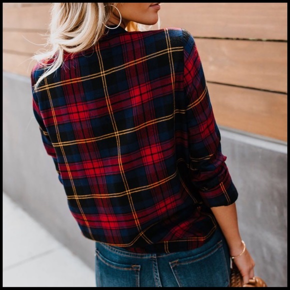 ❤️LAST❤️Draped Plaid Blouse - Picture 5 of 6